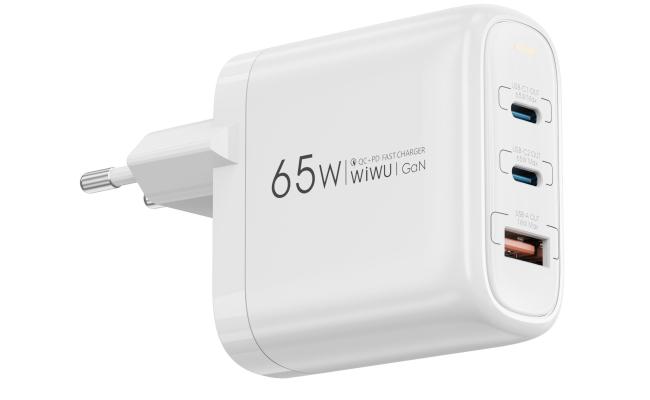 WiWU WI-U024 Ark GaN 65W High Quality Fast Charging USB Type-C x 2 + USB-A QC & PD Multi Port Power - White